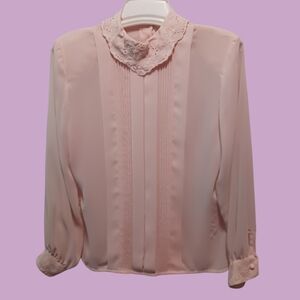 Laura & Jayne Petites Womens Blouse Size 10 Light Pink Embroidered & pink beaded